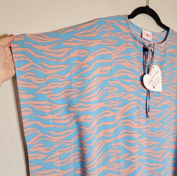 NWT BuddyLove Caftan Maxi Dress Flowy Blue Peach Coral Size S/M - Picture 12 of 16